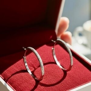 14k white gold hoop earrings with pave stones